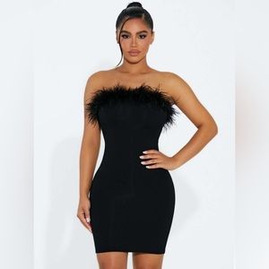 Naked Wardrobe Black Fine Feathers Body-con Mini Dress